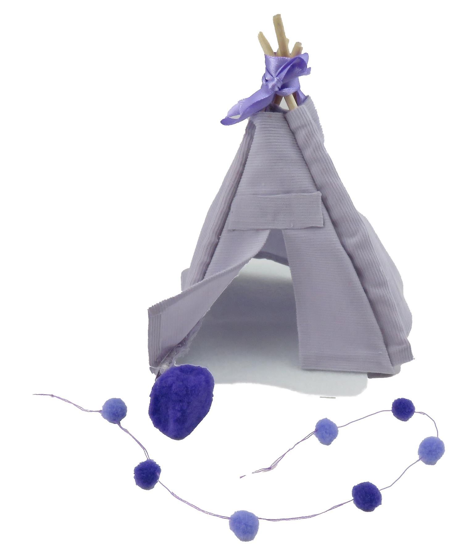 Dolls House Purple Teepee Rug Pillow & Bunting Set Miniature Nursery Accessory