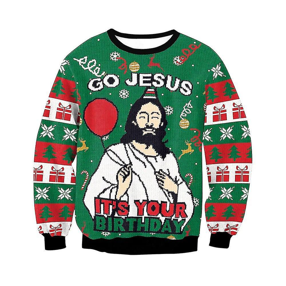 Men Women Ugly Christmas Jumpers Tops Happy Birthday Jesus Sweater - Main Image