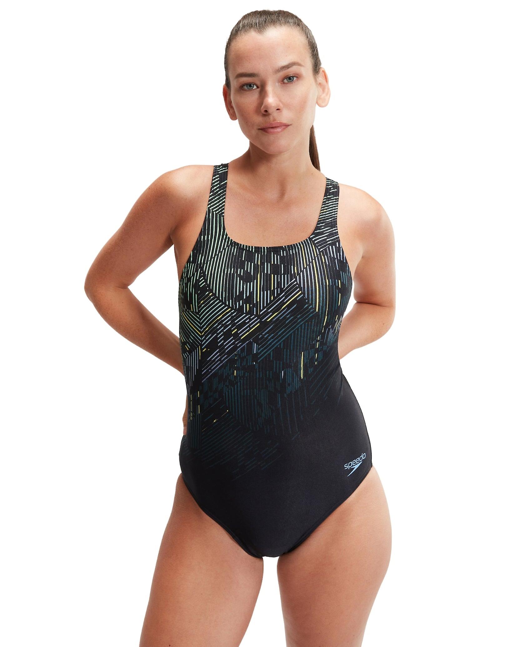 Speedo Digital Printed Medalist Swimsuit - Black/Green