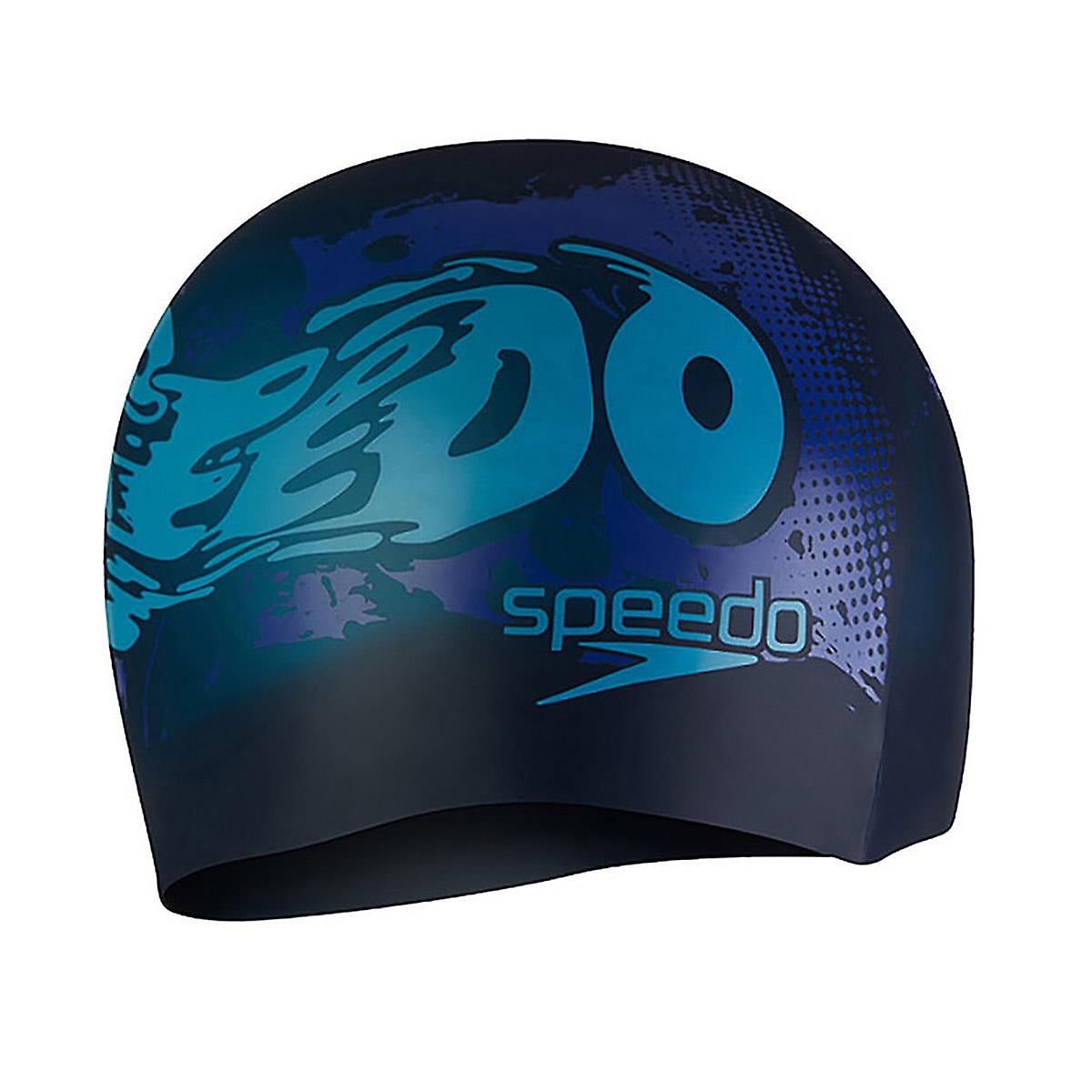 Speedo Prinited Junior Silicone Swim Cap - True Navy/Hypersonic Blue/True Cobalt - Girls