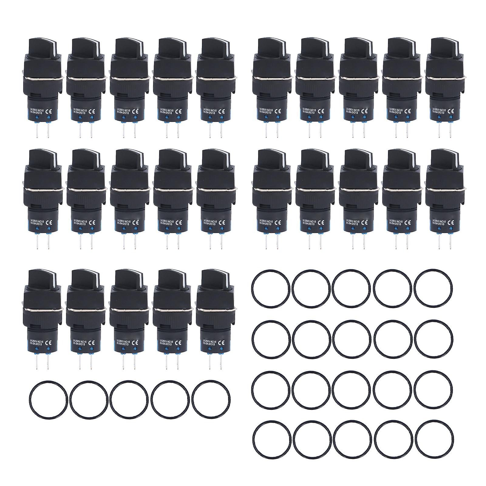 25Pcs Rotary Switch Knob 3 Position Self Locking Selector 16mm Set Kit for Equipment