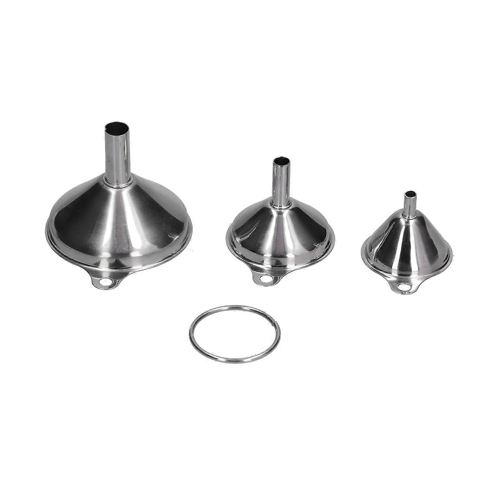 3 Pack Stainless Steel Filling Funnels for Bottles, Oil Leak-Proof Separating Funnel, Built-in Liquid Dispenser with Circle