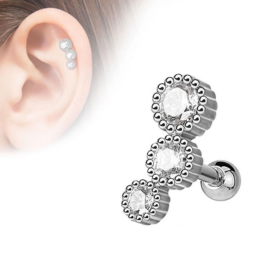 Cartilage tragus barbell stud 16g 3 round cz