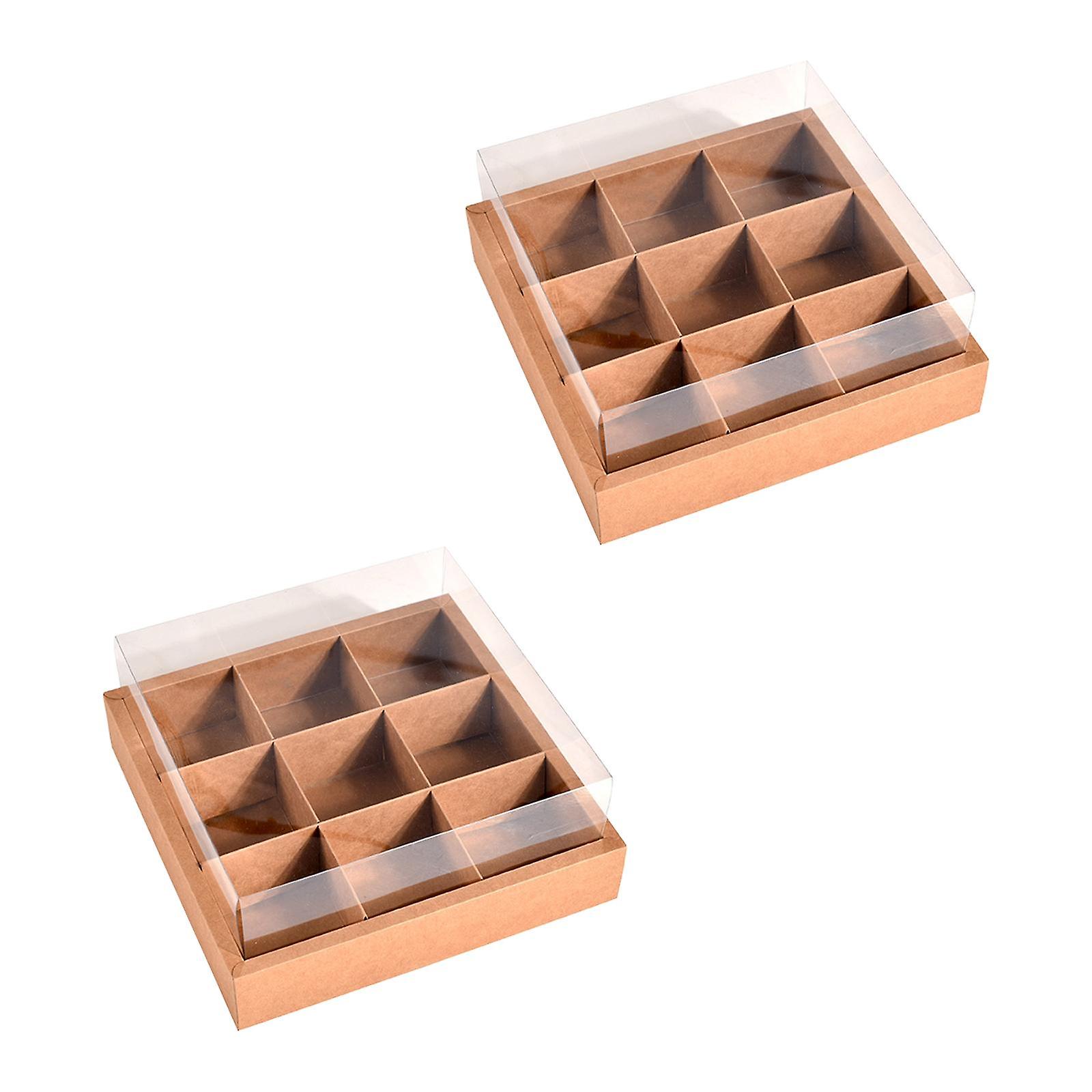 2 Pieces Bakery Boxes Dessert Containers Kraft Paper Grid Insert Snack Boxes Square Food Containers for Donuts Takeaway