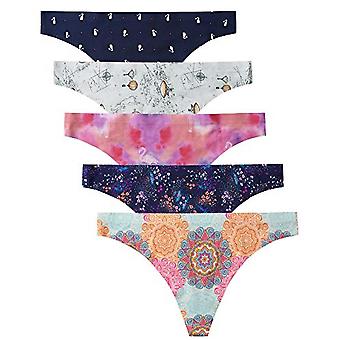 Veeki Seamless Thongs for Women No Show Thong Underwear Women 5 Pack, Pattern Design, XS
