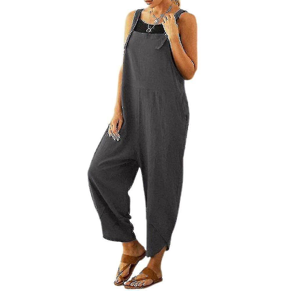 Damen lässig lockere lange Trägerhose Weite Bein Jumpsuits Baggy Strampler Overalls Haremshose mit Taschen Plus Size