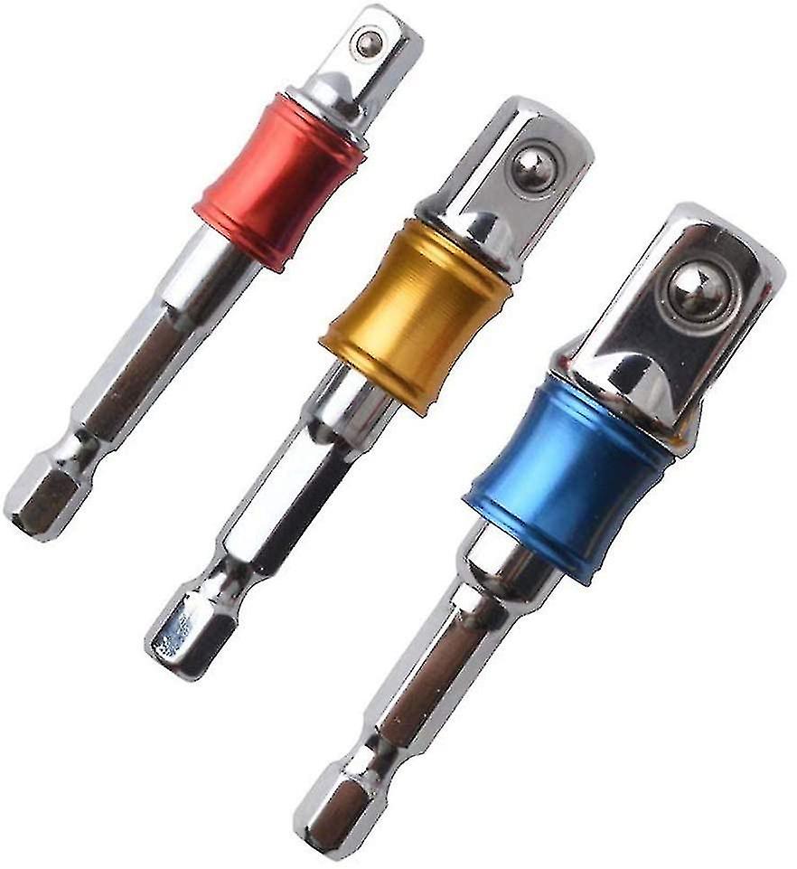 Socket Holder Adapter Set for Drill Driver - 3-Piece Colored Extension Hex