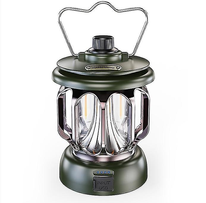 Green LED USB rechargeable camping lamp retro dimmable warm white light 5200mah power bank suitable