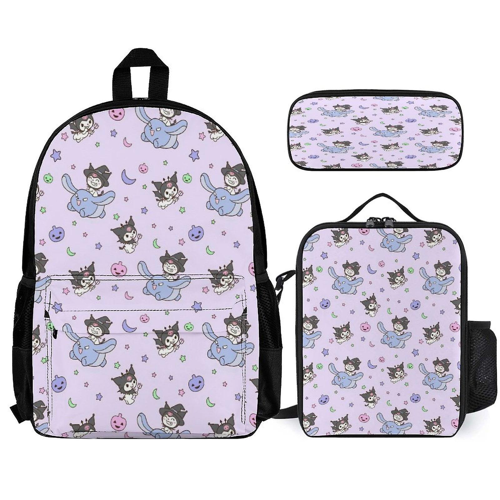 Kuromi Backpack 3 Piece Set Laptop Backpack with Pencil Case Lunch Bag Combination