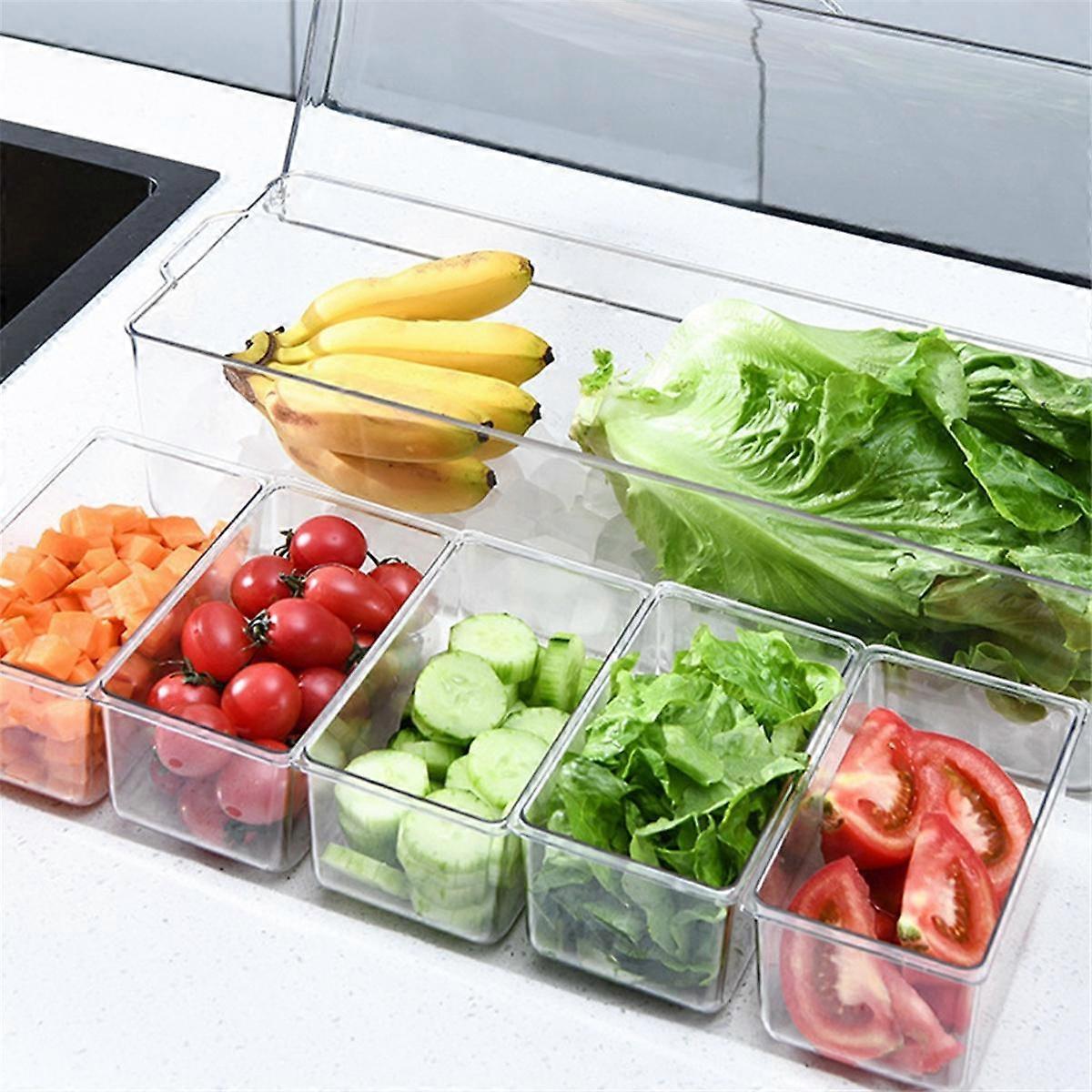 Ice Chilled Condiment Tray with 5 Containers, Condiment Server with Lids, Serving Tray Platter for