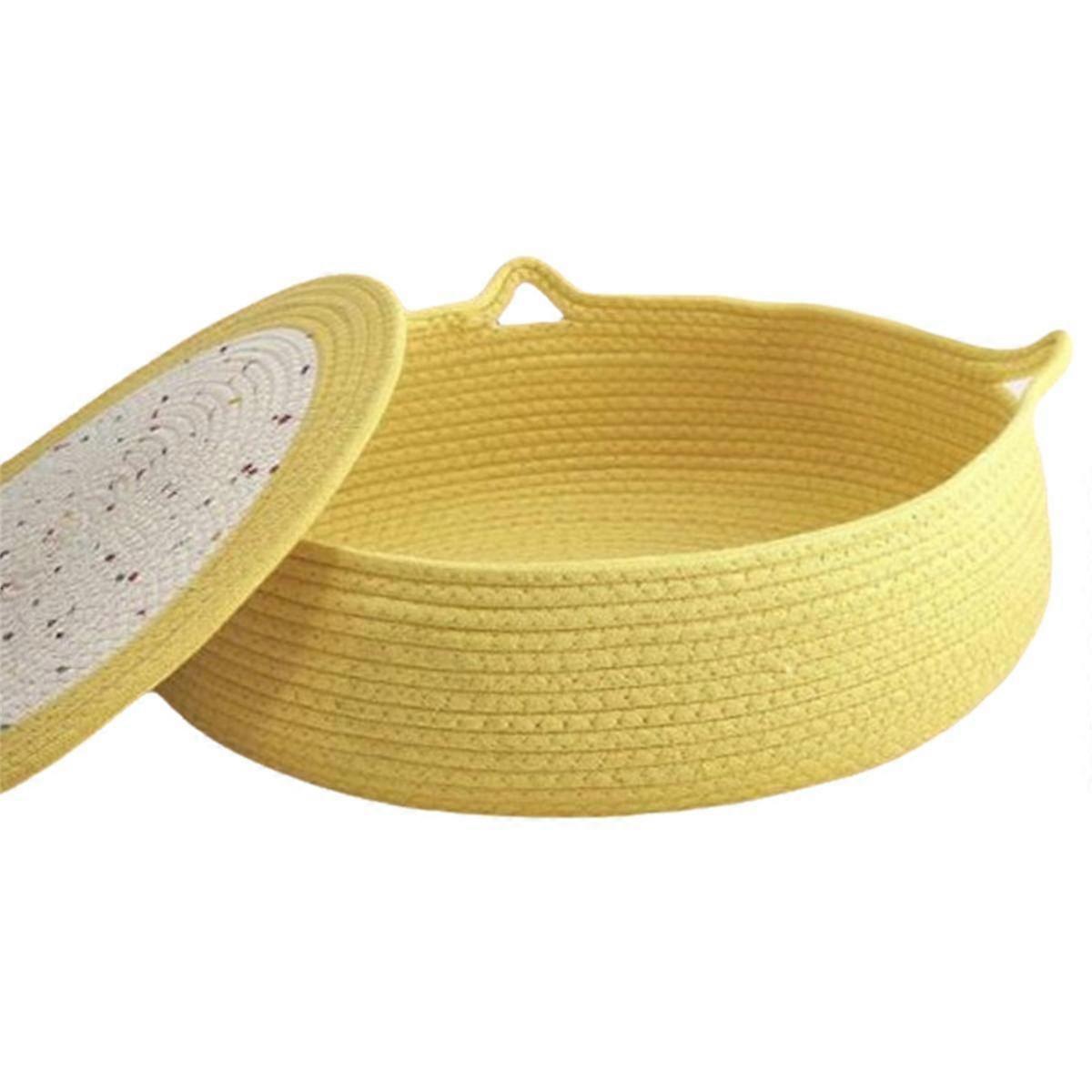 Cat Kennel, Small Pet Round Cotton Rope Kennel, Small House, Easy to Clean Dog Kennel and Cat Kennel in Summer Yellow