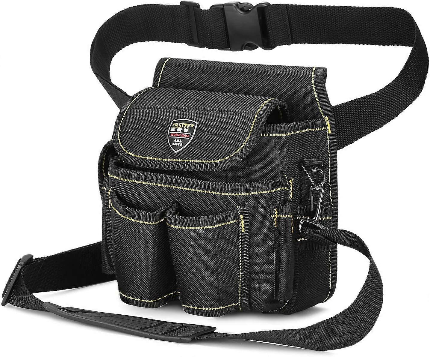 Canvas Tool Pouch Belt Tool Holder with Many Pockets Canvas Tool Bag Adjustable Belt for Electricians, Carpenters, Builders One Size (1 - Black)