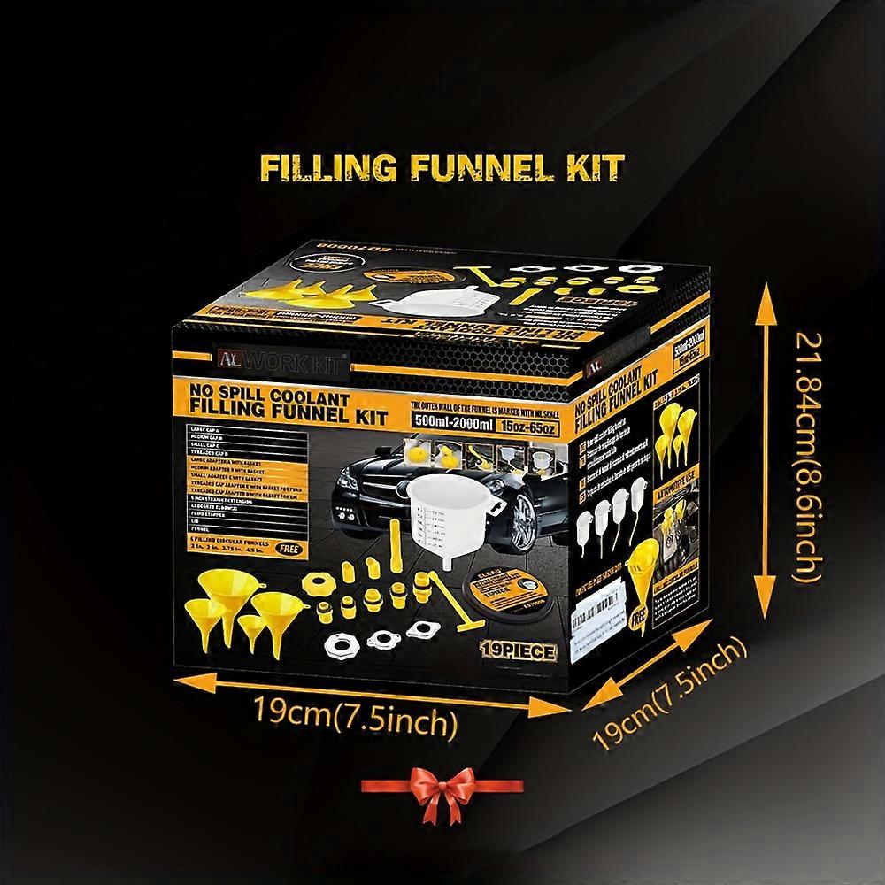 19pcs/set No-Spill Coolant Funnel Kit, Radiator Funnel Burping Kit, Funnels For Filling Bottles Universal Fitment, Applicable To Any Vehicle Funnels