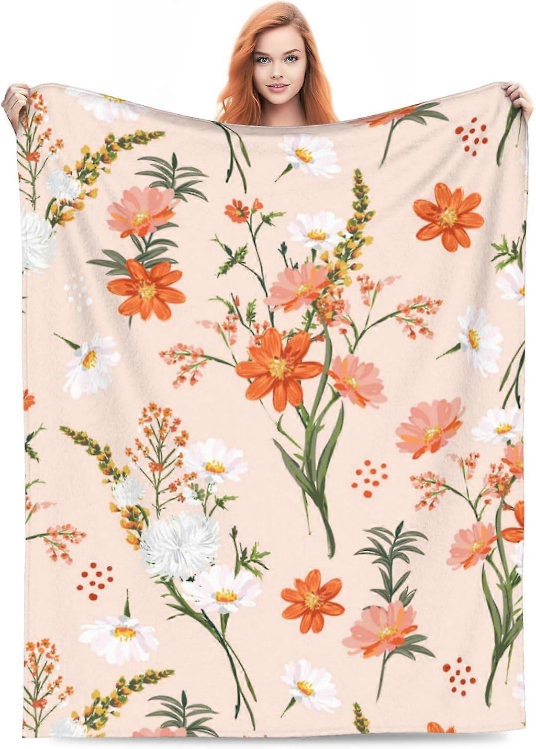 بطانية الأزهار للنساء والفتيات والكبار الفانيلا الزهور الزاهية مريحة خفيفة الوزن رمي البطانيات للأريكة السفر طوال الموسم 80x60 بوصة