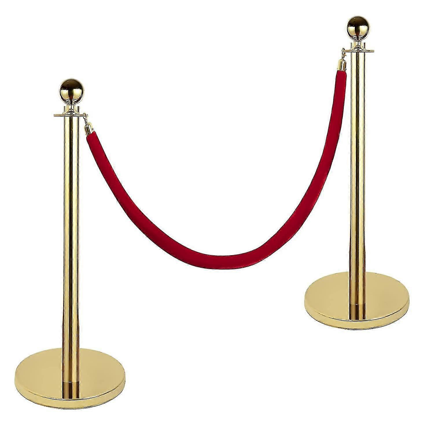 Two 1.5m Red Velvet Rope Crowd Control Rope Barriers And Polished Gold Hooks