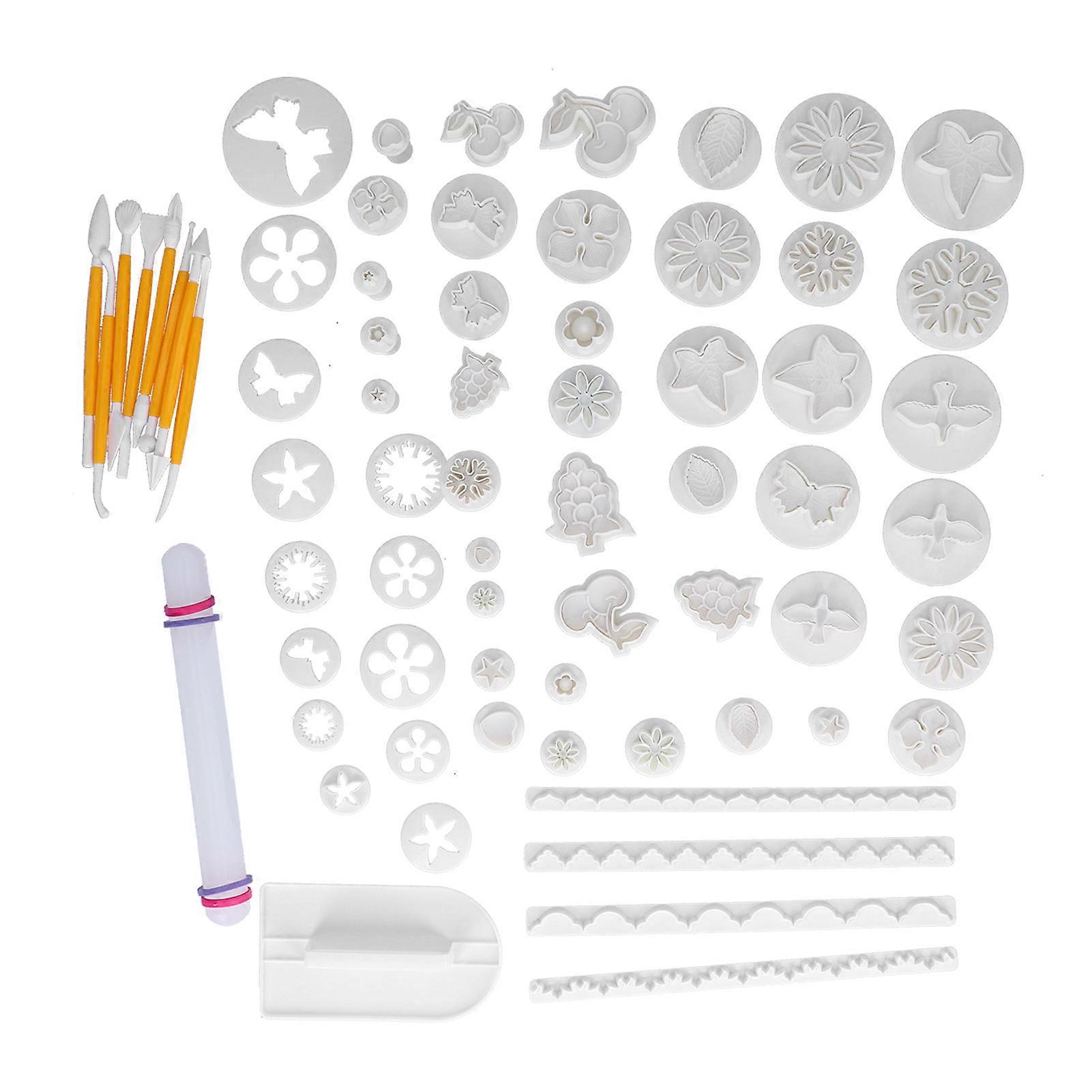 68 Pcs Cake Decorating Tools, Cake Sugarcraft Fondant Cutters with Rolling Pin Modeling Cookie Sculpting Mold Kits for DIY Bakery