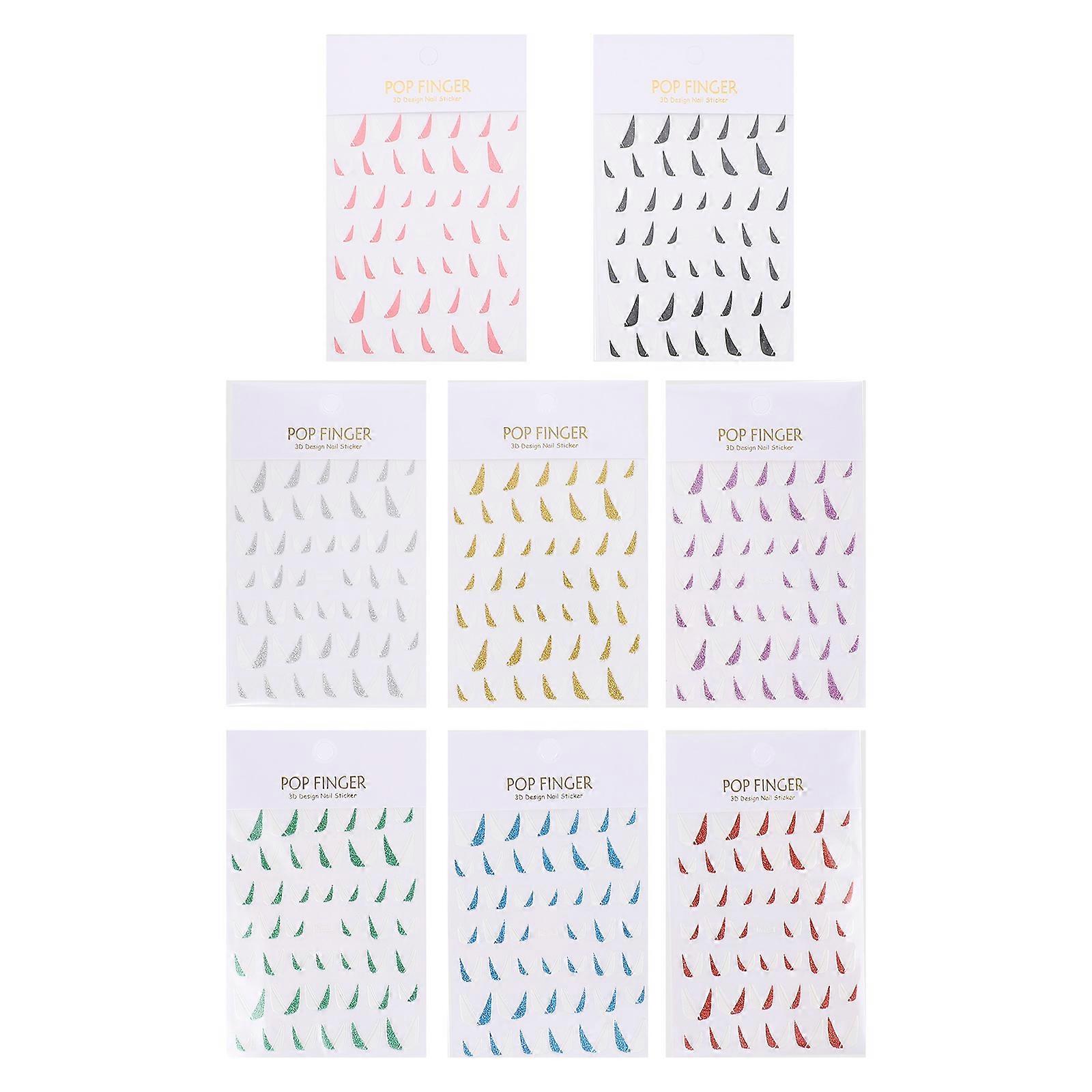 8枚キラキラフレンチネイルアートステッカーU字型デカールマニキュアネイルステッカー