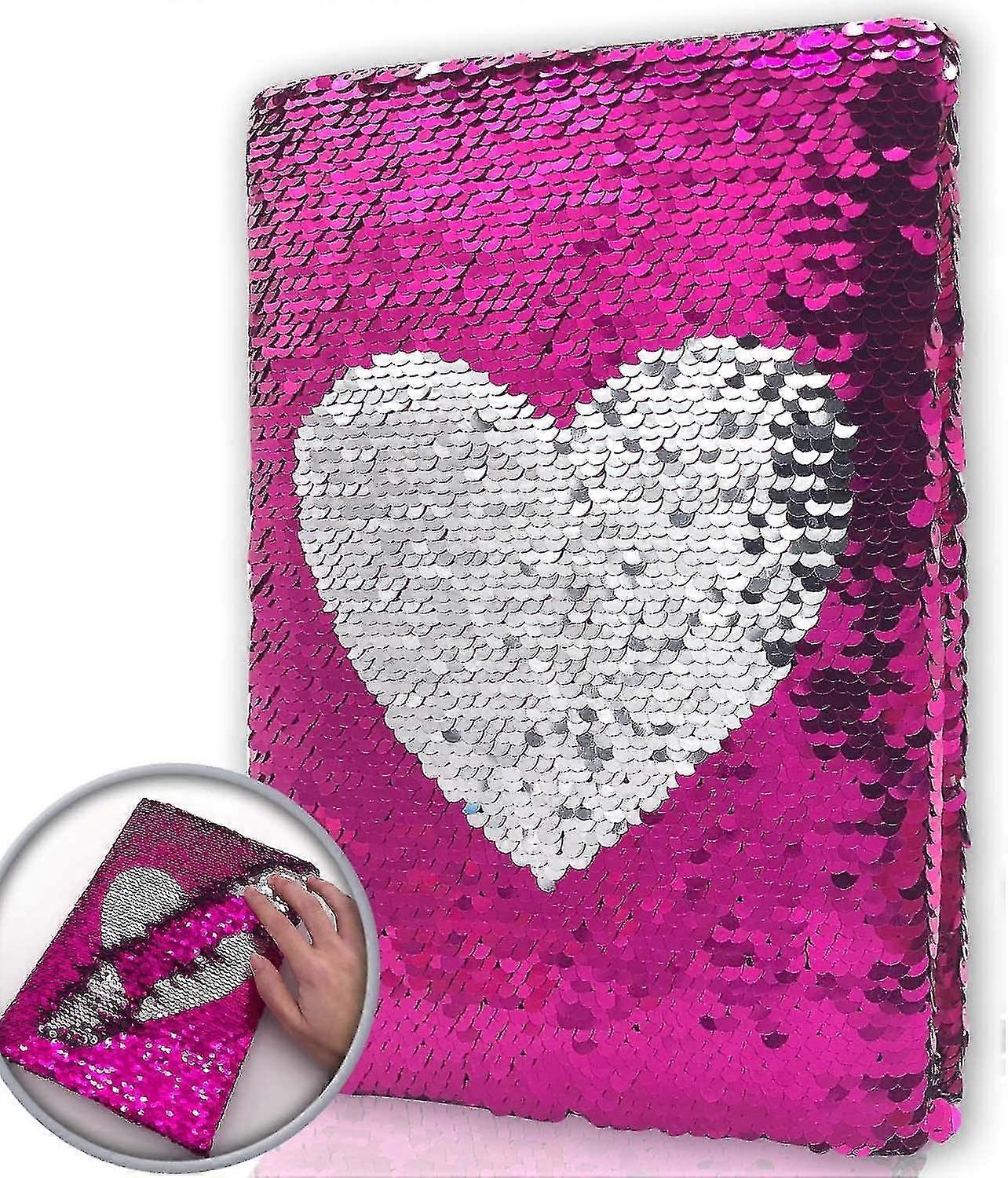 Magic Reversible Flip Sequin Girls Journal Heart Pattern Rose Red To Sliver, Secret Kids Diary Personalized Notebook A5 Size 160 Lined Pages