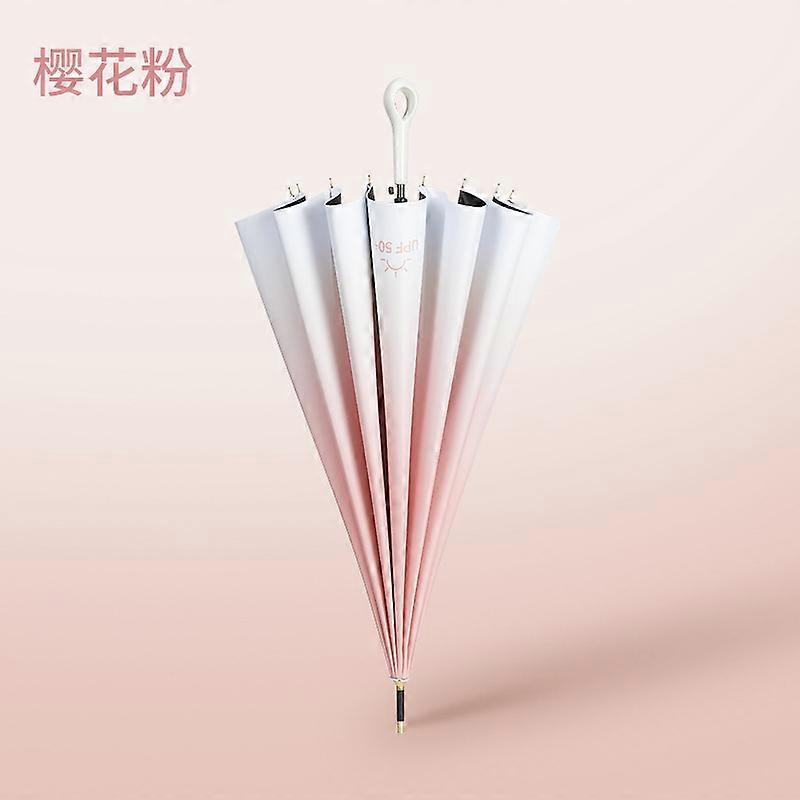 16-Bone Automatic Straight Rod Love Handle Gradient Color Rain Dual-Use Umbrella Leather Curved Handle Can Be Printed Logo Advertising Umbrella