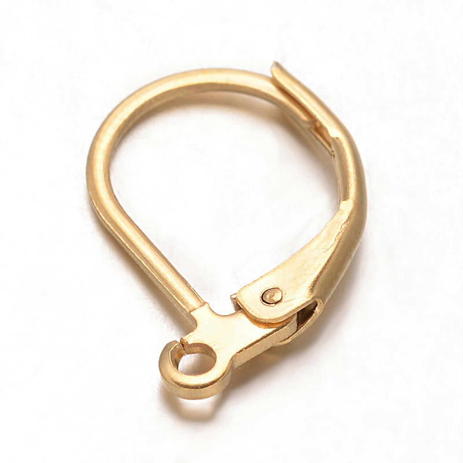 Ion Plating(IP) 304 Stainless Steel Leverback Earring Findings with Loop Golden 16x12x0.8mm Hole: 1mm Pin: 0.7x0.6mm