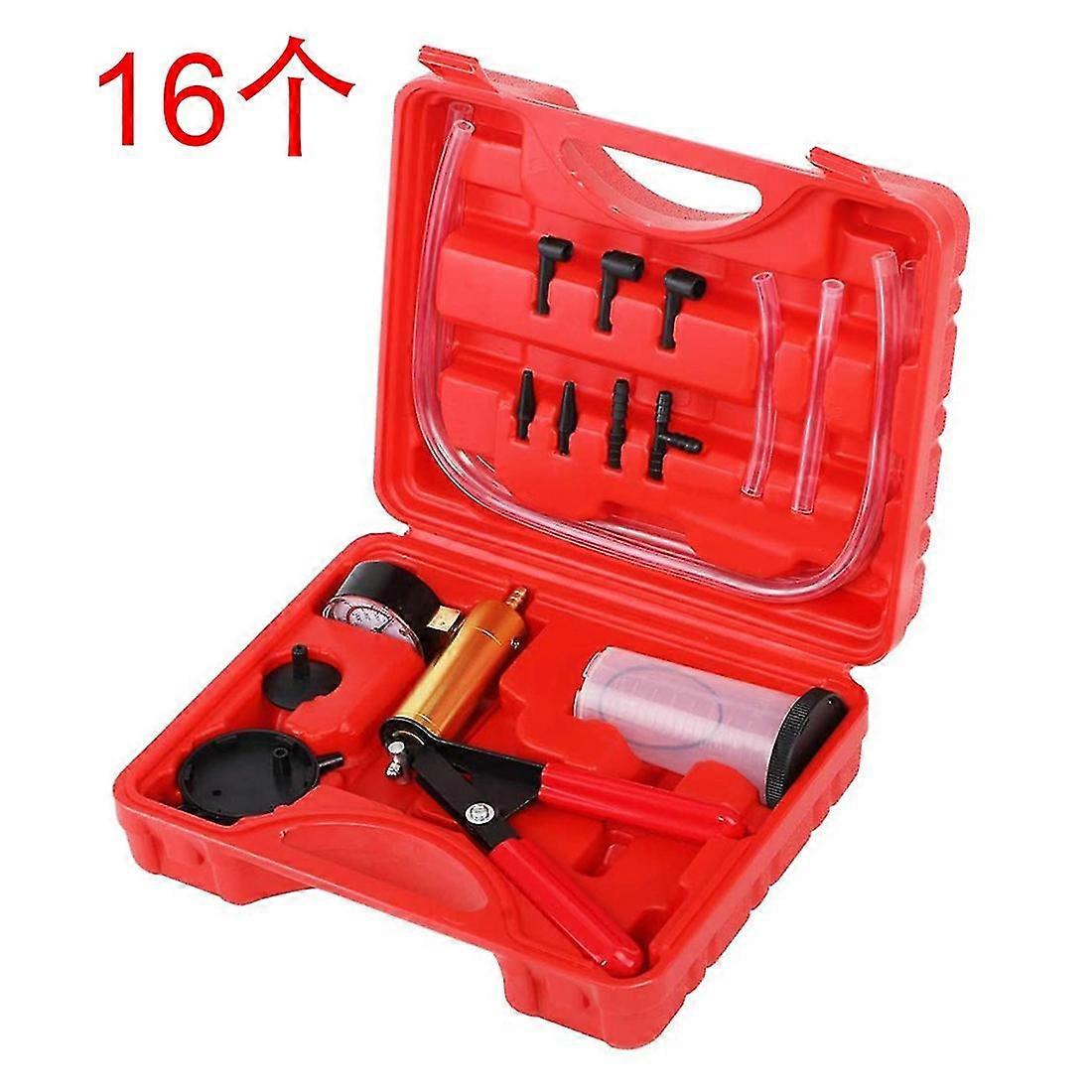 brake bleeder  vacuum pump test tuner tool kit 16 pcs (red)