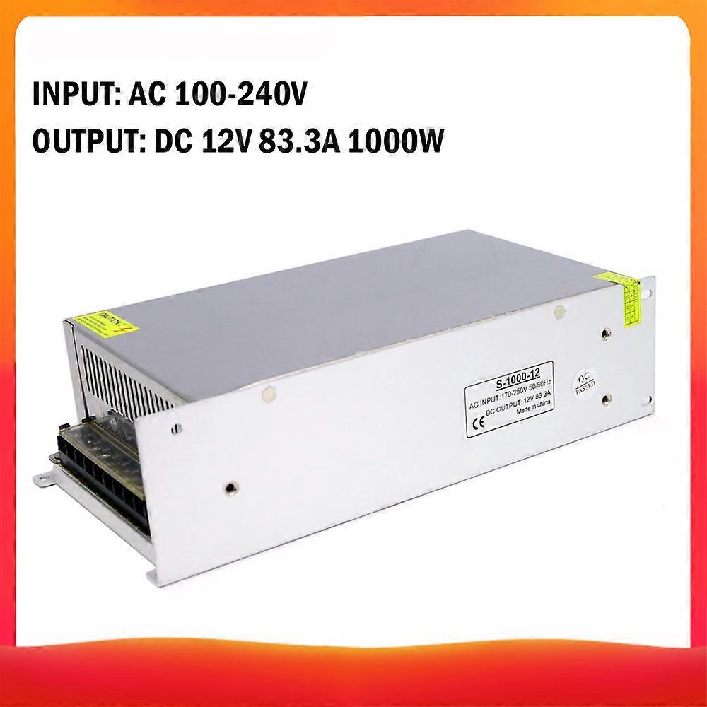 AC 100-240V till DC 12V 83.3A 1000W Spänningstransformator Reglerad Switchaggregat Adapter Omvandlare för remsor Ljuskamera Dator Project Rad