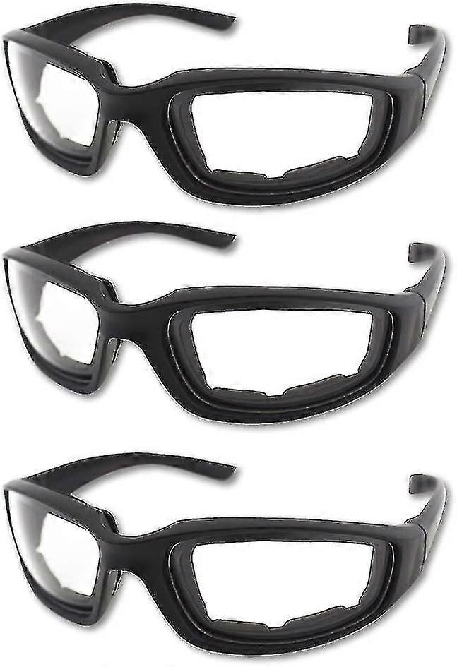 3pcs Motorcycle Riding Glasses Padding Goggles Uv Dustproof Windproof, Grey+white+yellow