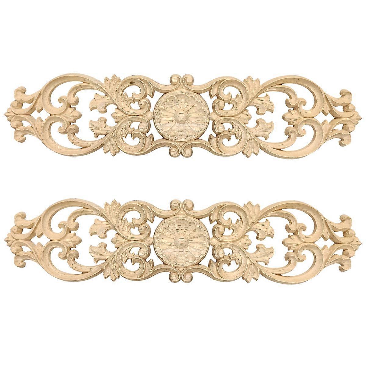 40Cmx10Cm Woodcarving Decals Carved Corner Flower Cabinet Door Bed Decorative Patch Onlay Wood Appl