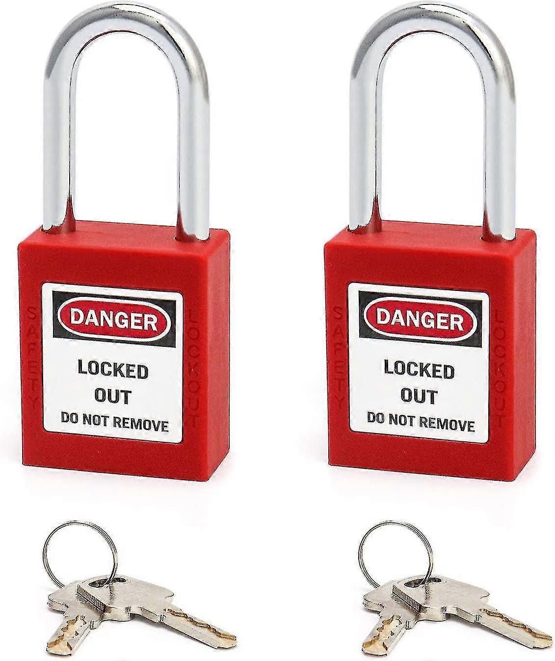 Safety Lockout Padlock, 2 Padlocks With 4 Keys, Steel Shackle, Red-sfygv