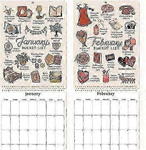 2025 Bucket List Kalender, 2025 12 Måneder Veggkalender, 2025