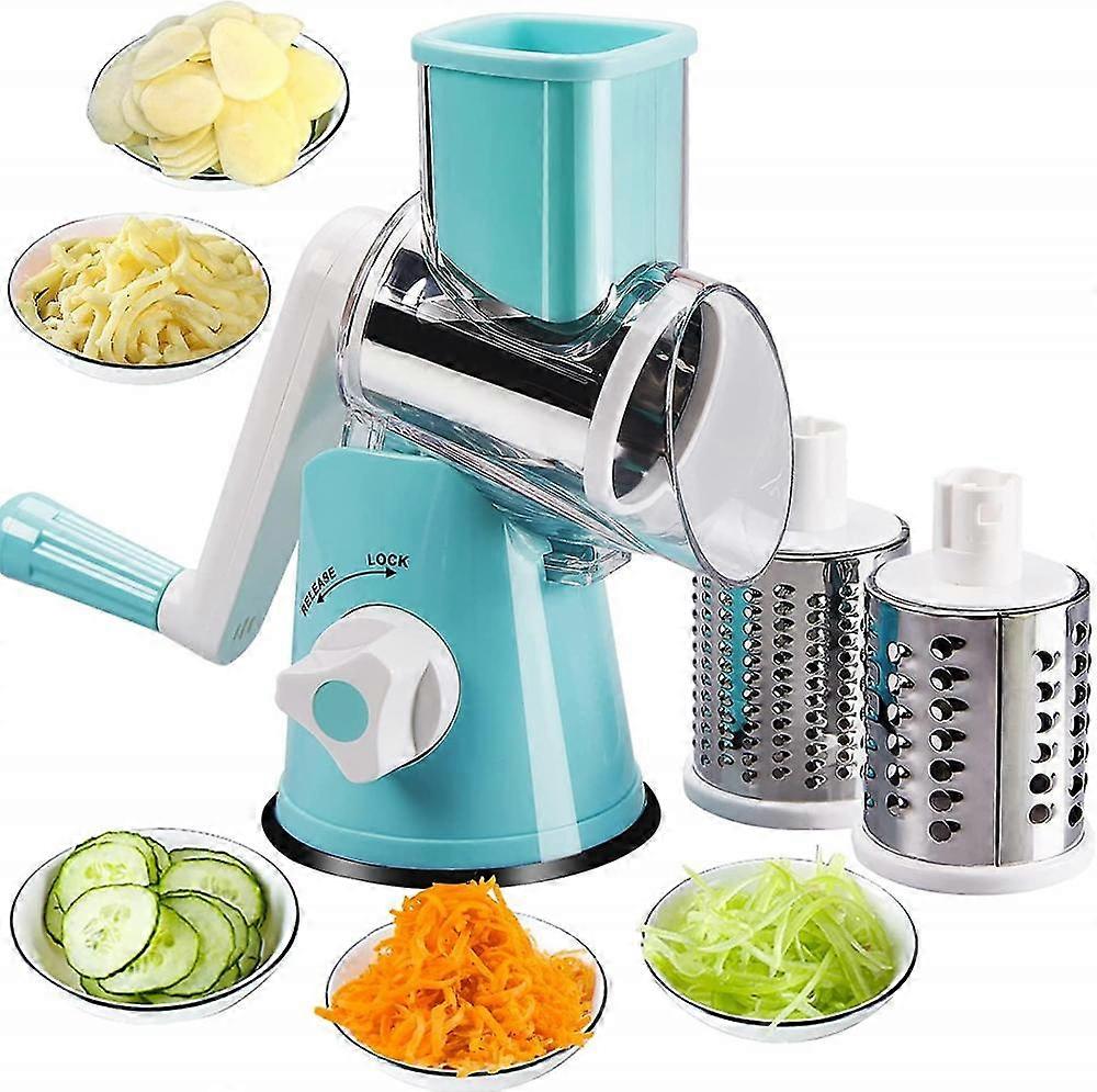 Rotary Hand Vegetable Grater,multi-function Drum Grater,with 3 Stainless Steel Blades(blue)