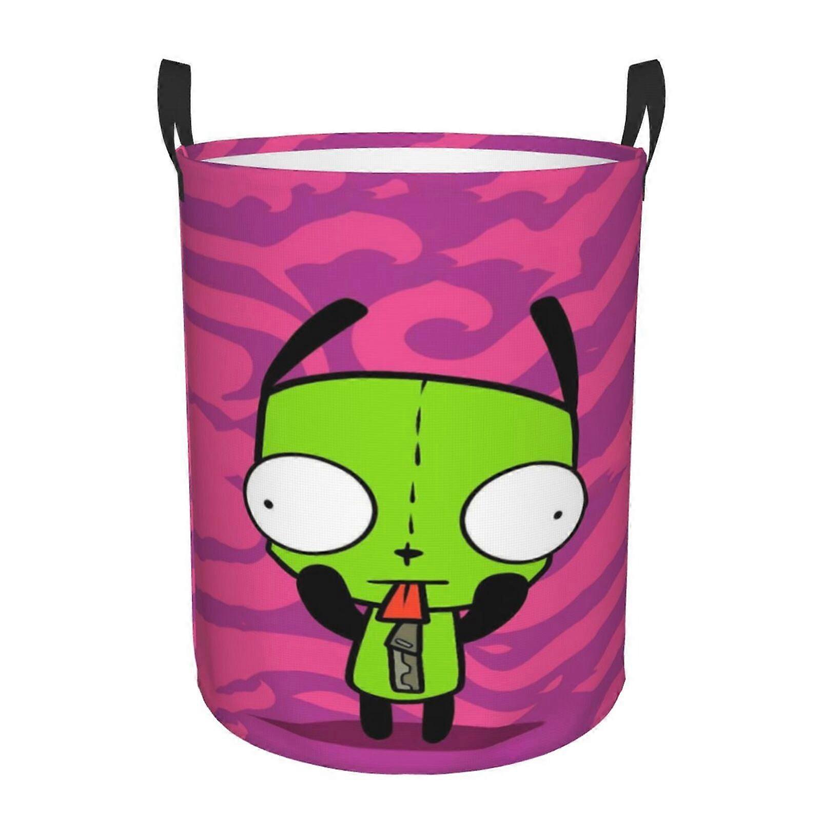 Invader Zim Gir 3d Graphic Flame Laundry Basket Fire Flame Clothes Hamper Storage With Handle-SYS29432