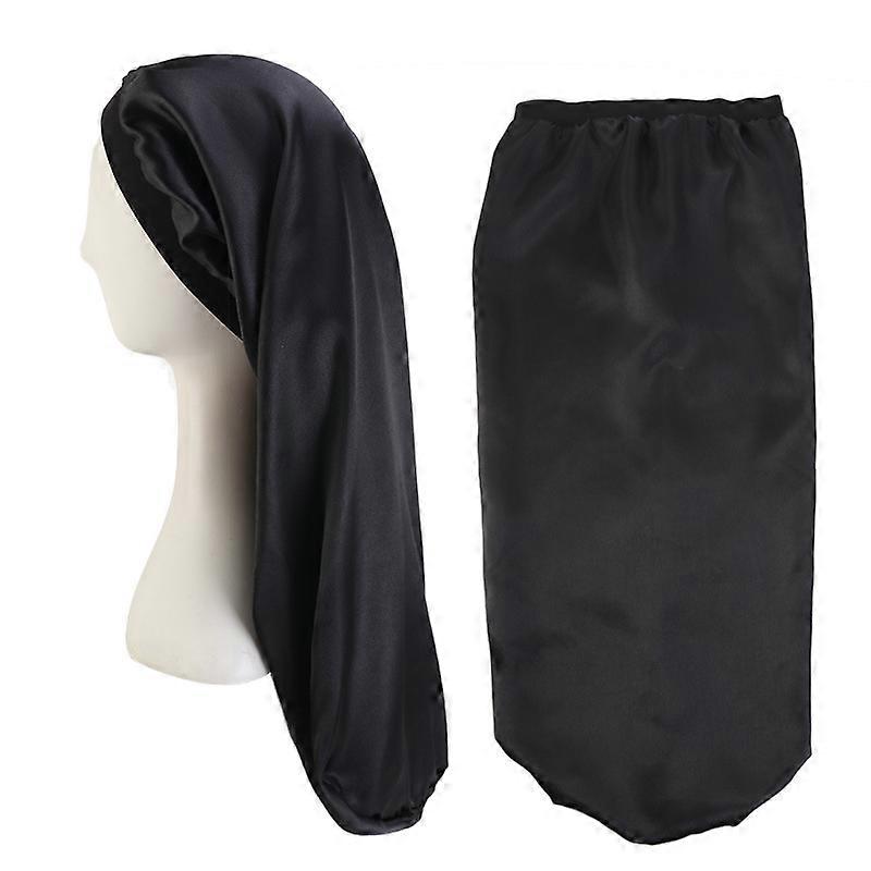2-pack lång satinhatt sovmössa, mjuk resårband lös hatt för långt hår, flätor