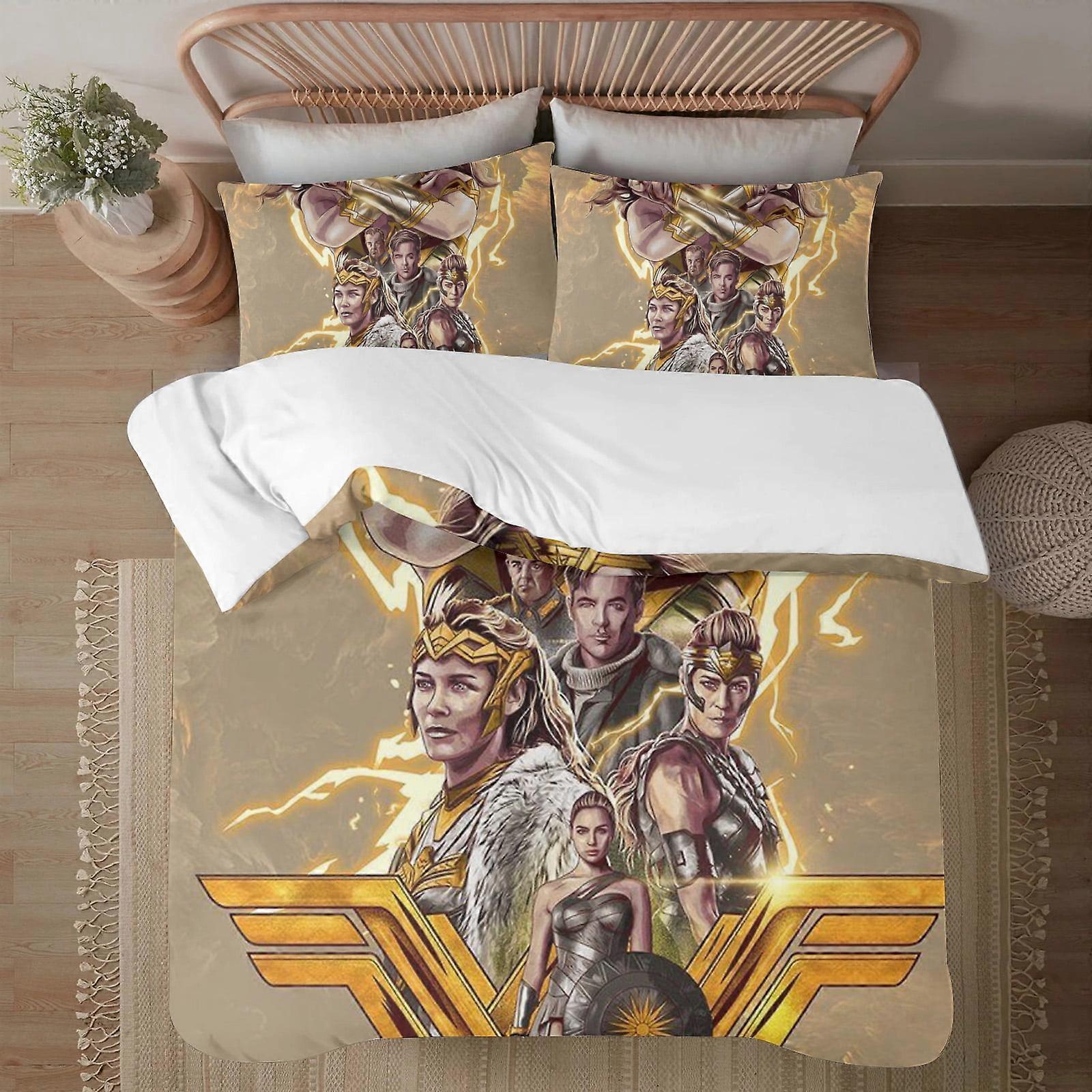 v5847 Σεντόνια Κλινοσκεπάσματα Wonder Woman 3-κομμάτι κλινοσκεπάσμα1 πάπλωμα κάλυμμα +2 μαξιλαροθήκες για παιδιά αγόρια κορίτσια ενηλίκων κινούμενα σχέδια ζεστό χαριτωμένο μόδα διακοπές προ
