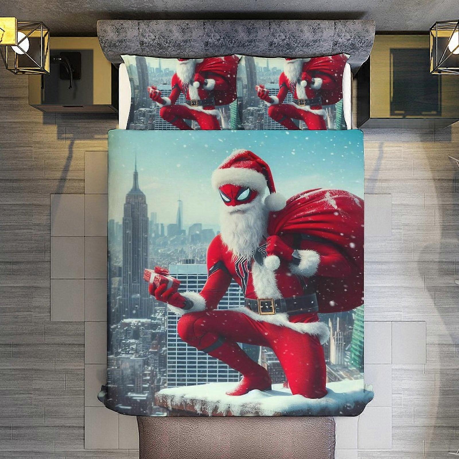 v3150  Bed Sheets Bedding 3 Piece Bedding Set,Santa Claus Spider-Man Comforter Set for Kids Boys Teen Men Tween 3D Lightweight Microfiber Bedding Sets