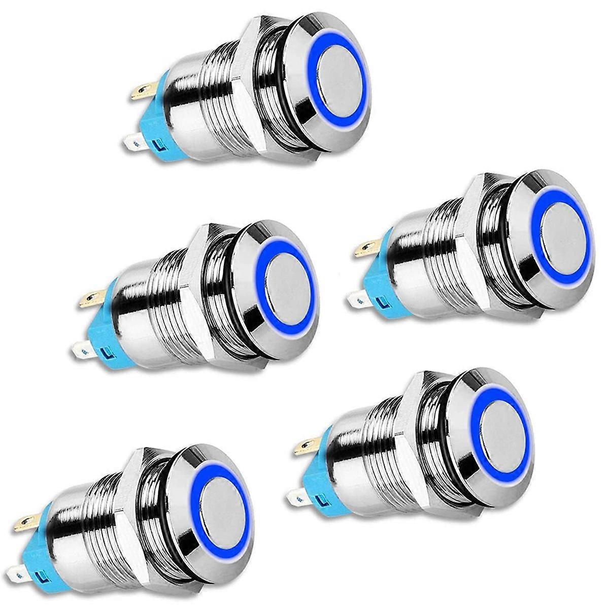 5PCS 12mm Latching Push Button Switch High Round Cap, Waterproof Metal Push Button Switch with 12V/