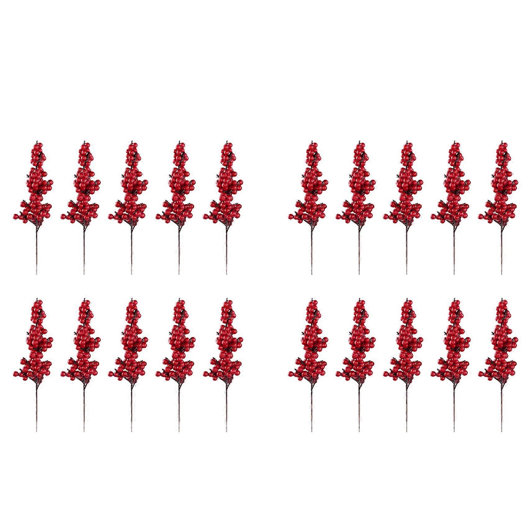 20PCS Artificial Red Berries Decorative Branches with Red Berries Autumn Branches Christmas Picks B