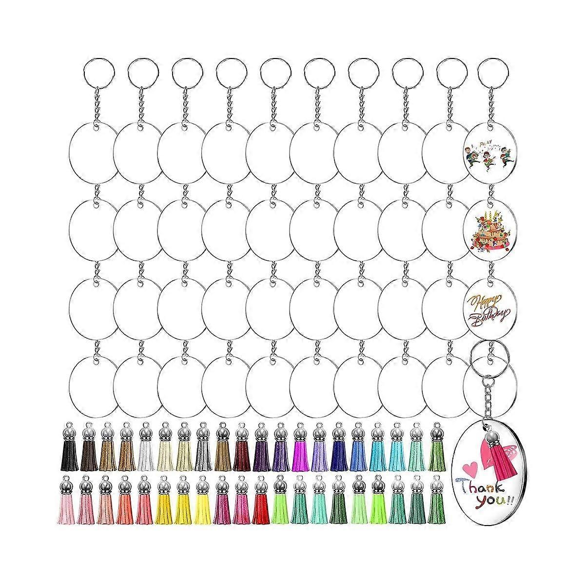 Acrylic Transparent Key Ring Set, Key Fob Clear Acrylic Blank Pendants with Tassels Key Ring Jump R