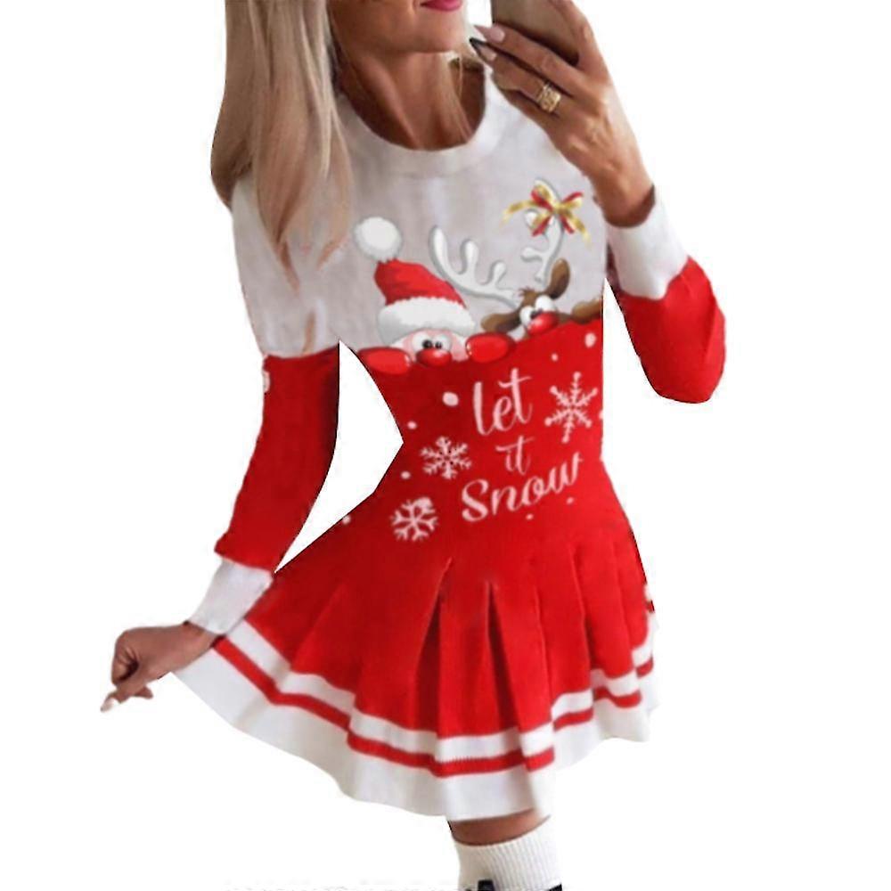 Noel Salıncak Elbise Kadınlar Xmas Baskı Mini Elbise Casual Parti Elbiseleri