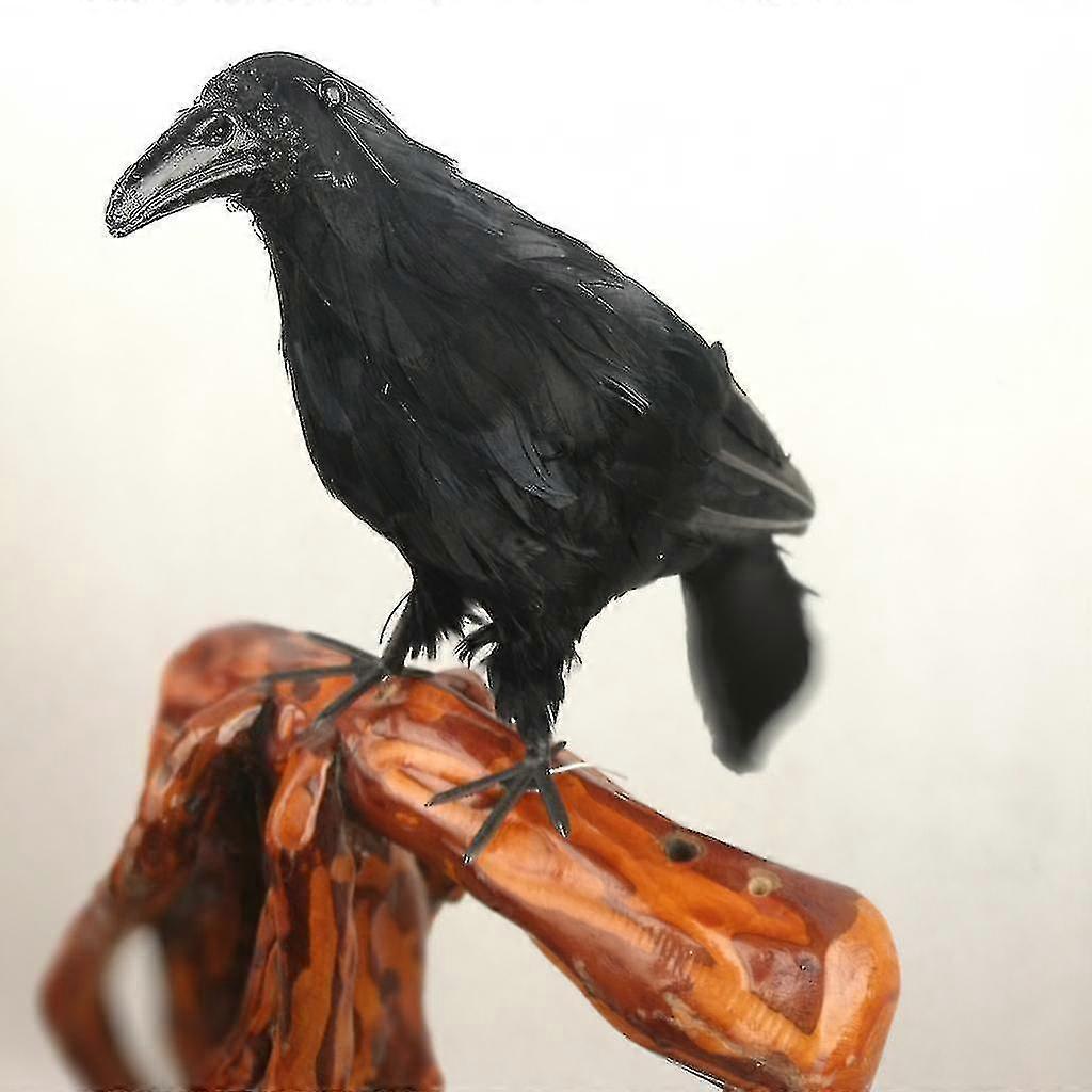Simulation Black Crow Realistic Feather Crow Artificial Bird Raven Prop Art And Crafts For Halloween Party Decoration - Black, 16cm
