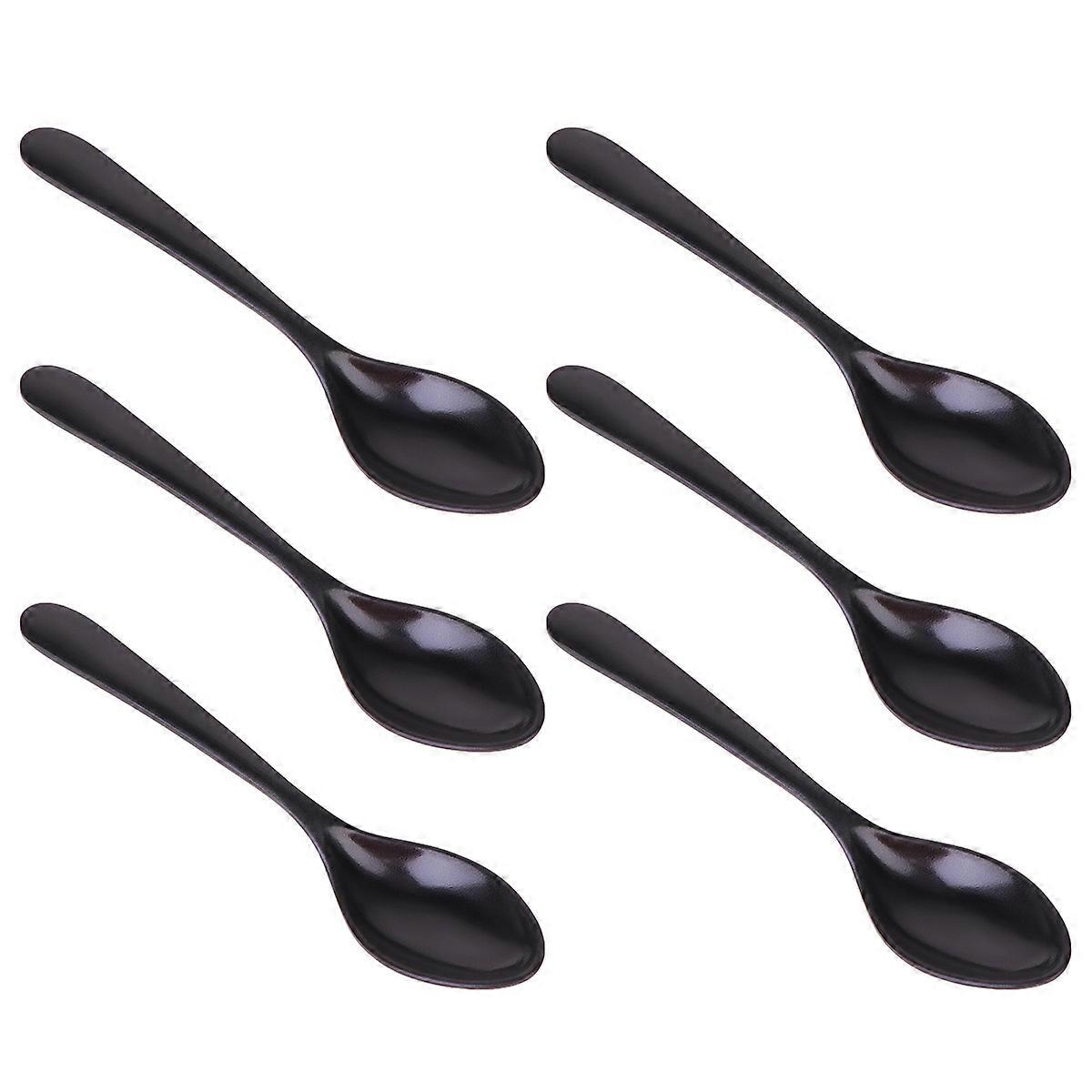 6PCS A5 Melamine Flatware Black Imitation Porcelain Soup Spoon Durable Tableware for Home (7016)
