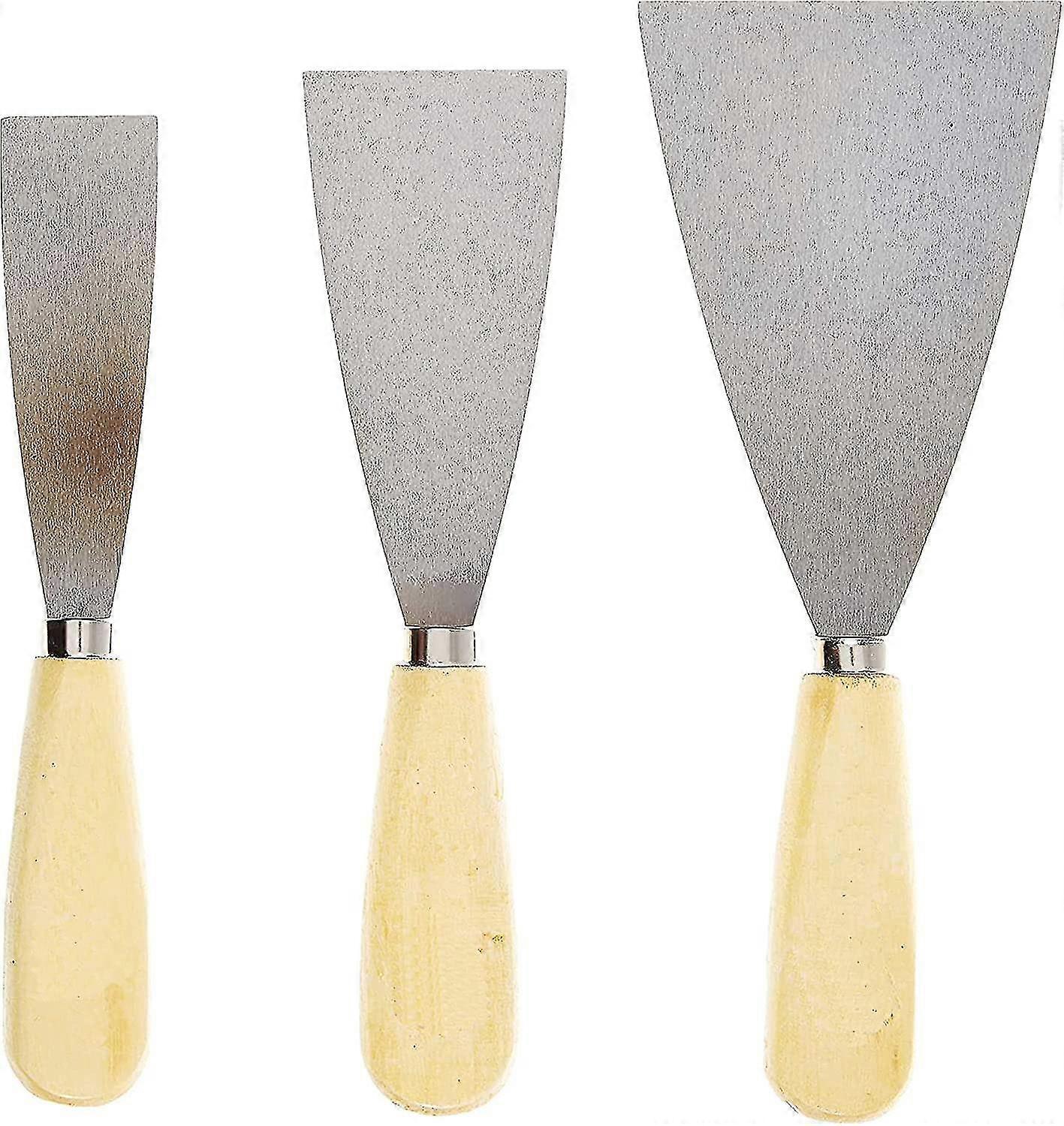 Set Of 3 Spatulas | Knife For Stripping, Coating, Smoothing, Puttying, Butchering, Scraping, Unsticking, Sanding | Wooden Handle | 3 Sizes 1inch 2inch