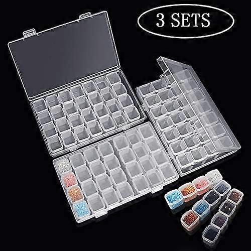 3 Pack Clear Storage Boxes with 28 Mini Compartments, 5D Diamond Painting and Cross Stitch Tools for DIY Crafts.