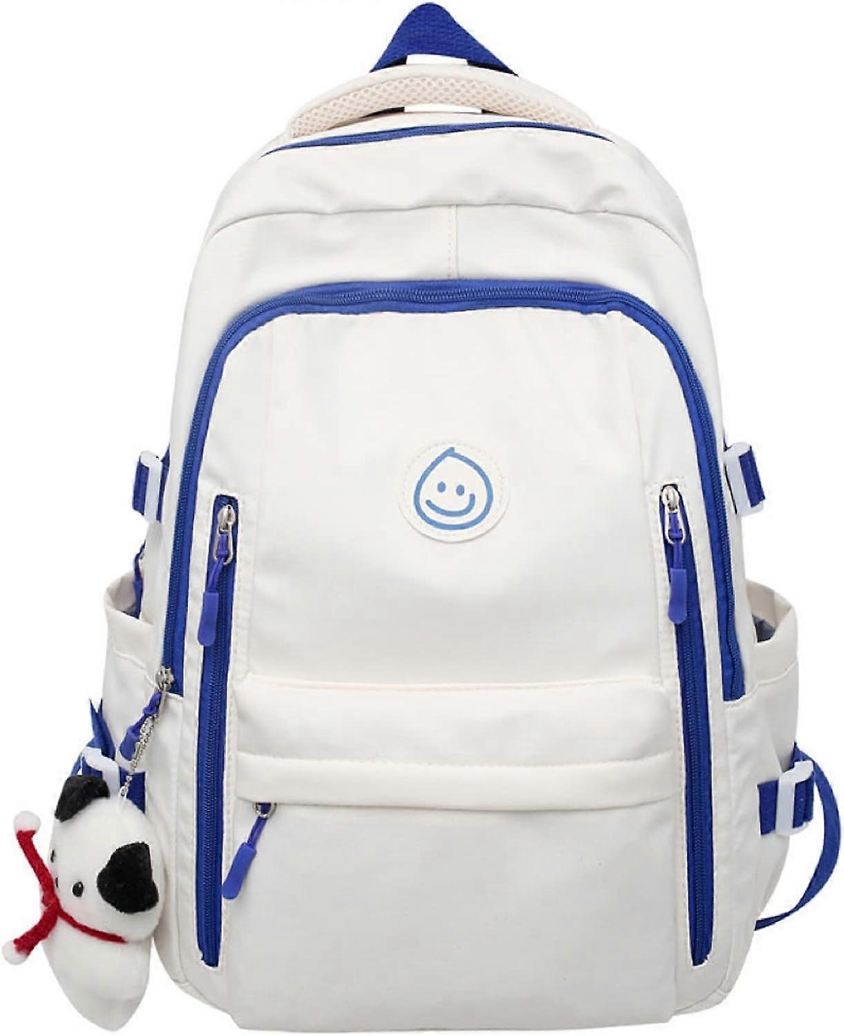 Kawaii Backpack,Girl Backpack With,Junior Backpack,Middle School Student Schoolbag (White Blue)