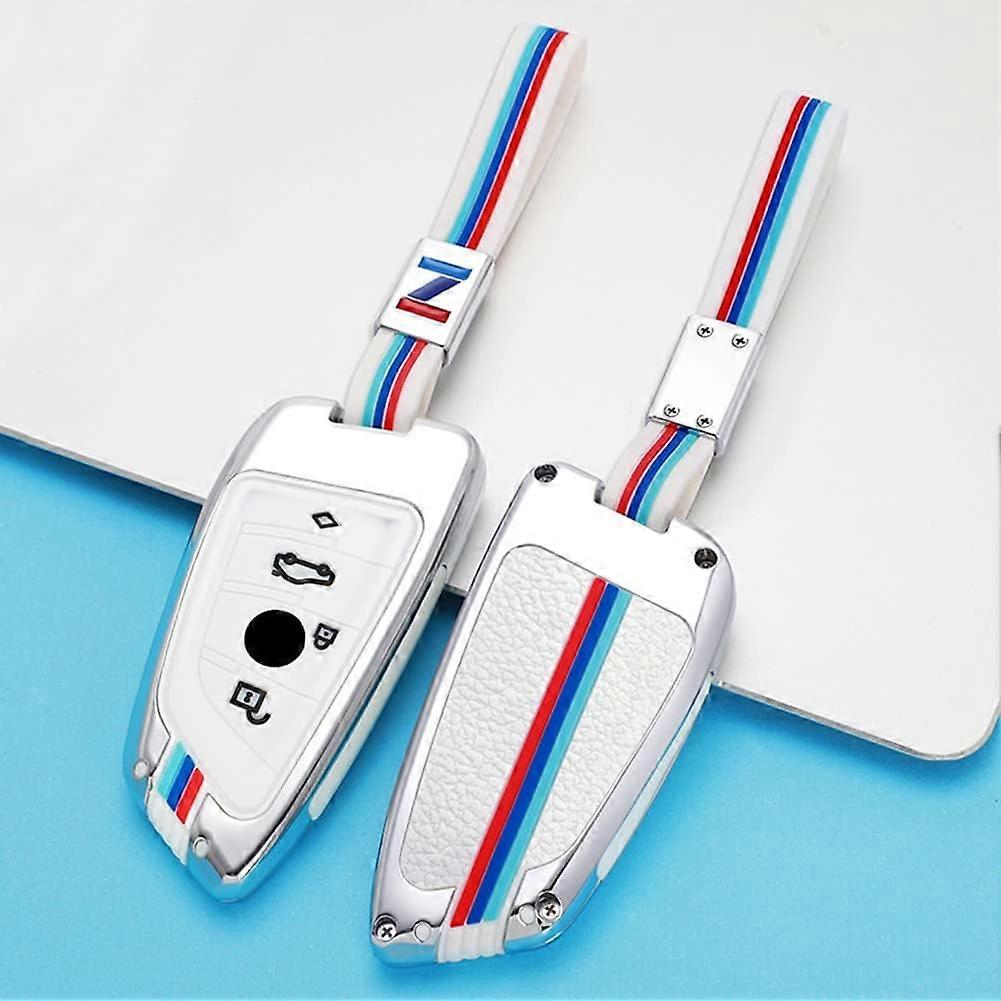 Zinc Alloy + Silicone Car Key Cover Case, BMW 2/3/5/7 Series, X1/X3/X5/X6, F15/F16/F45/F46/F48/F85/F86/G01/G11/G12/G20/G30/G32, 3-4 Buttons, White B