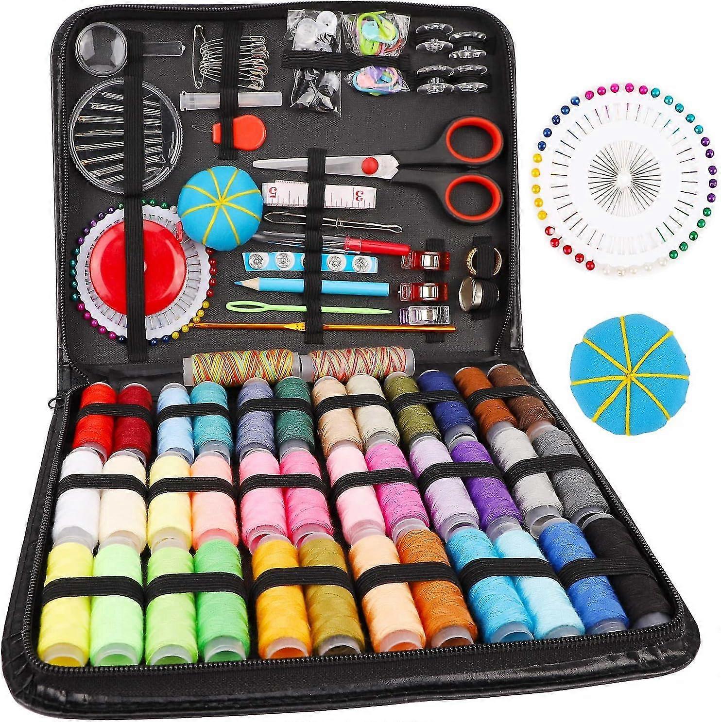 184-Piece Premium Sewing Kit with PU Case, Includes Thread, Scissors, Thimble, Needle, Threader