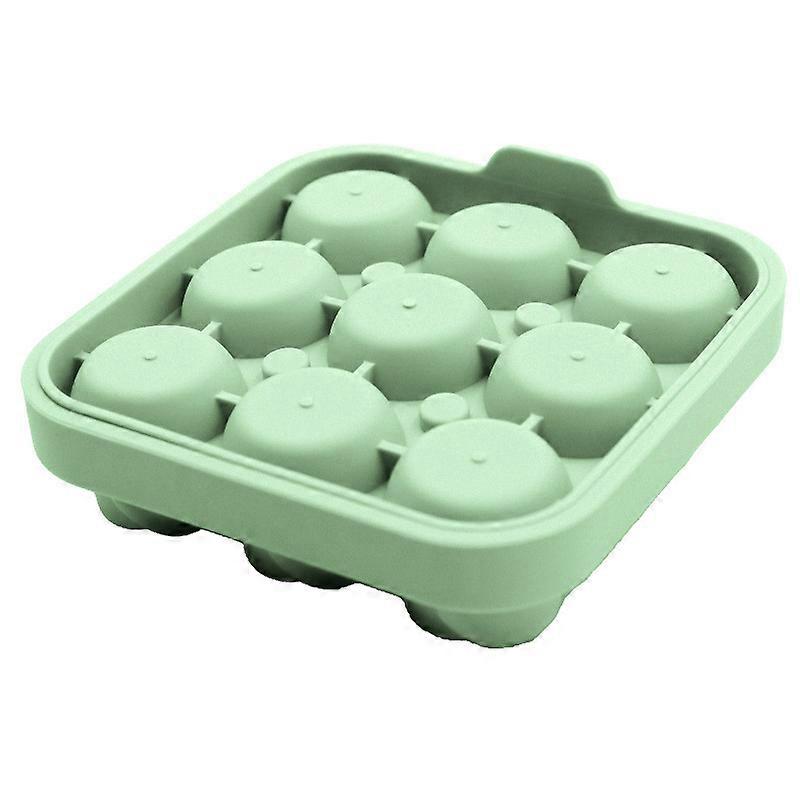 Silicone Ice Mold, 9 Cavities for Ice Cubes, (Green), Reusable, Cookie Cutters with Lid, BPA Free, Round Shape, for Ice Cubes, Alcohol, Cocktails, Whi