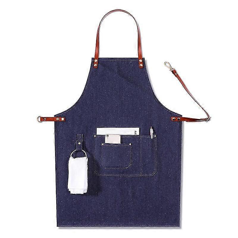 Blue Denim Chef Apron for Men Work Professional for Barbeque Cooking, Water Resistant with Tool Pockets, Towel Loops