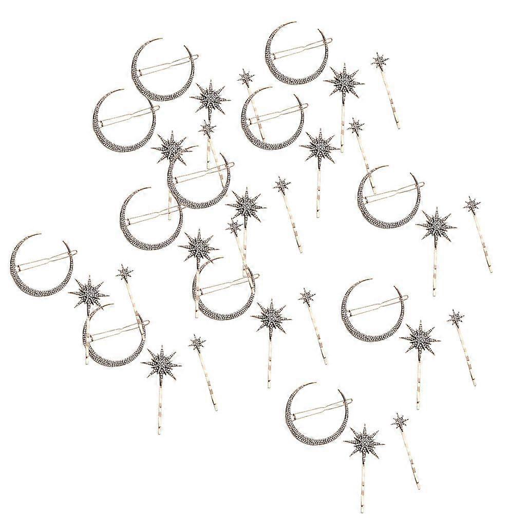 36Pcs Strass Lua Estrela Grampos de Cabelo Design Simples Grampos de Cabelo