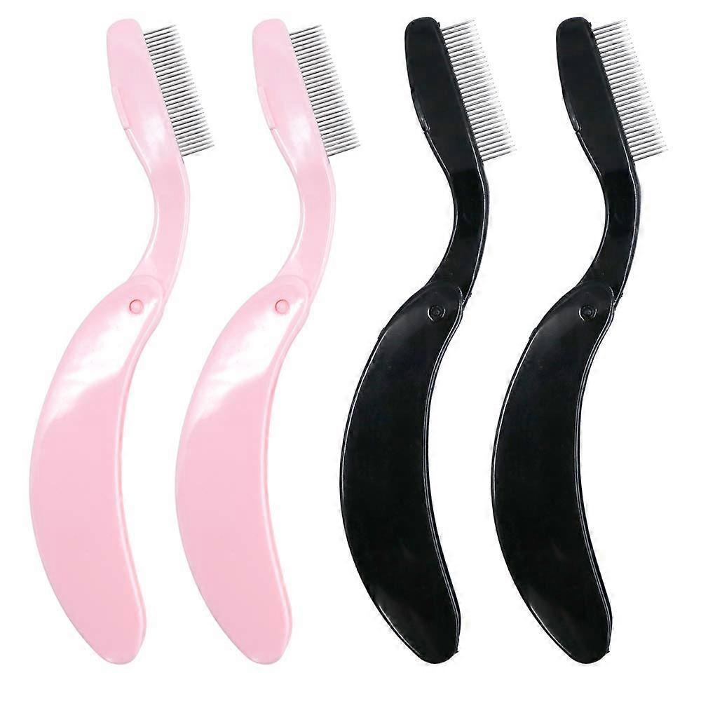 4PC folding eyelash comb, eyebrow comb with metal teeth, eyelash separating comb